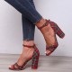 Women Plaid Cross Strap Lattice Decor Buckle High Heel Sandals