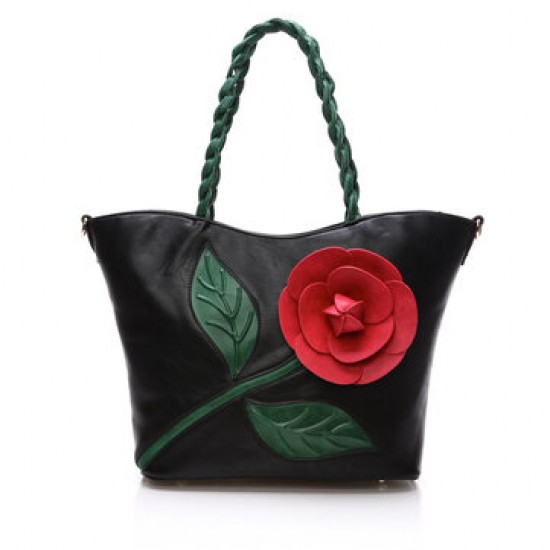 Women Multifunctional PU Leather Vintage Solid Rose Handbag