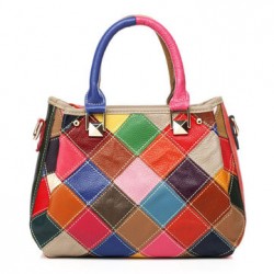 Women Patchwork Cowhide Colorful Handbag Tote Handbag Crossbody Bag