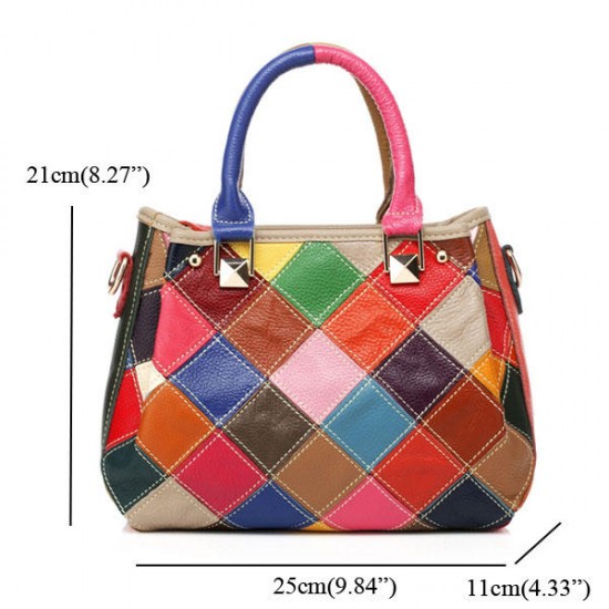 Women Patchwork Cowhide Colorful Handbag Tote Handbag Crossbody Bag