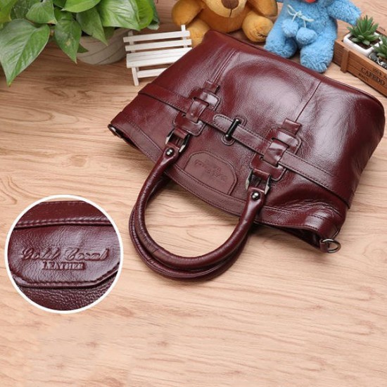 Women Genuine Leather Vintage Oil Wax Handbag