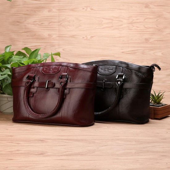 Women Genuine Leather Vintage Oil Wax Handbag