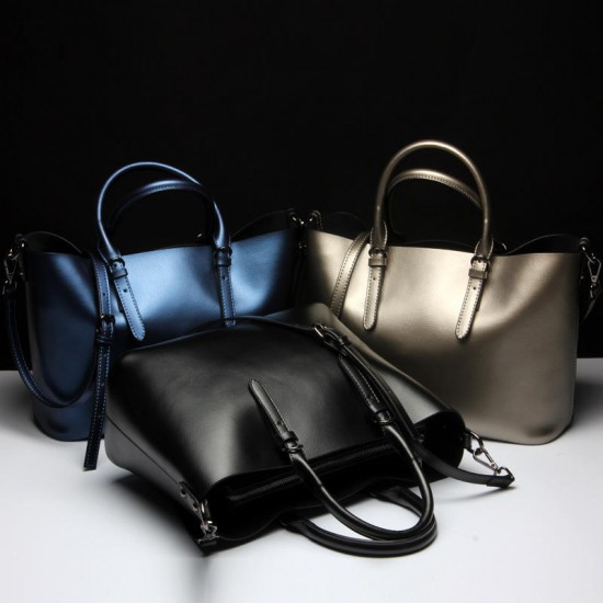 Soft Genuine Leather Women Solid Handbag