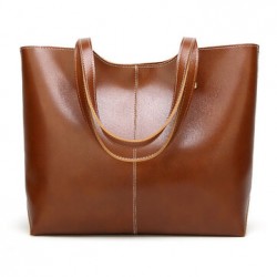 Women Simple Retro Pu Leather Tote Bag Handbag