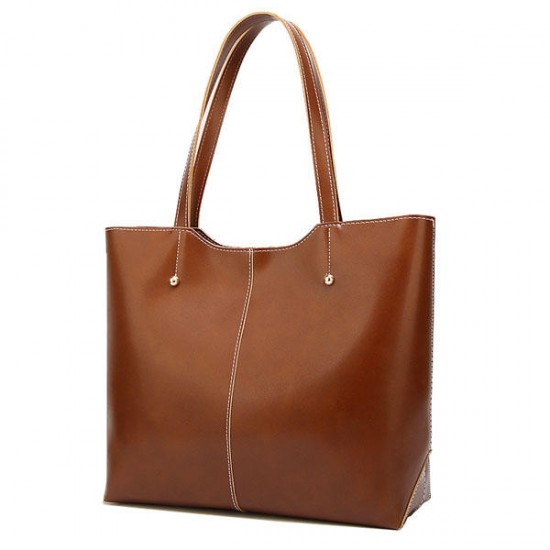 Women Simple Retro Pu Leather Tote Bag Handbag