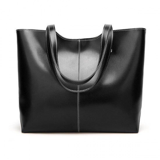 Women Simple Retro Pu Leather Tote Bag Handbag