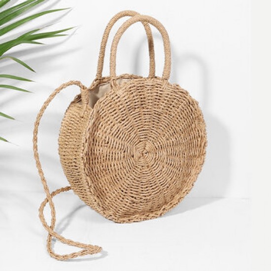 Women Hand Woven Bag Round Rattan Straw Bohemia Style Beach Circle Beach Bags