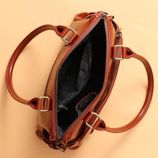 Women Genuine Leather Cowhide Vintage Designer Handbag Shoulder Bag