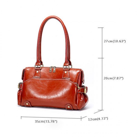 Women Genuine Leather Cowhide Vintage Designer Handbag Shoulder Bag