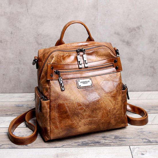 Women Vintage Oil Wax Multi-function Backpack Handbag