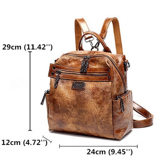 Women Vintage Oil Wax Multi-function Backpack Handbag