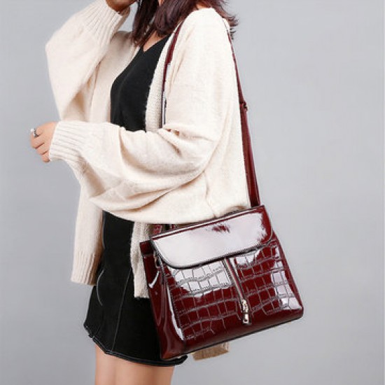 Women Fashion Portable Patent Leather Handbag