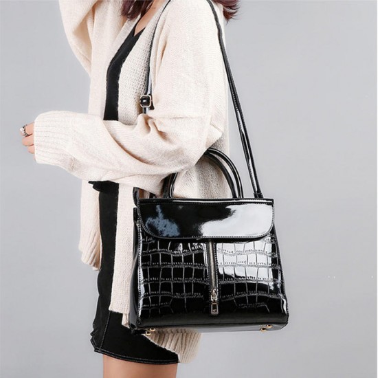 Women Fashion Portable Patent Leather Handbag