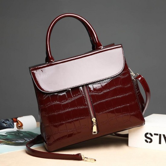 Women Fashion Portable Patent Leather Handbag