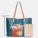 Women 2 PCS Cat Pattern Tote Large Capacity Shoulder Bag Handbag