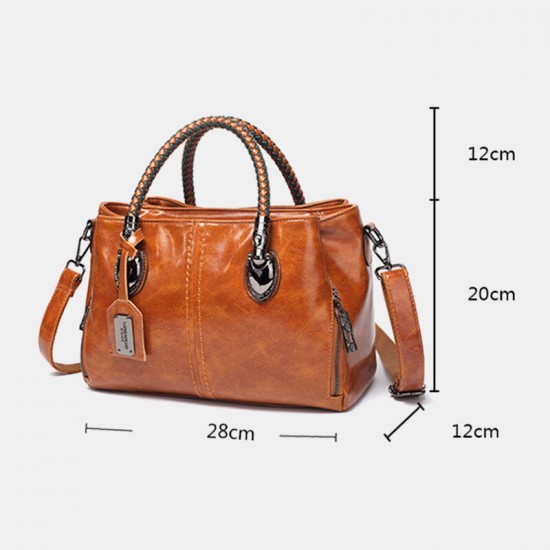 Women Vintage Handbag Oil Wax Leather Three-layer Crosssbody Bag