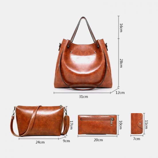 Women 4Pcs Vintage Handbag Crossbody Bag Solid Shoulder Bag