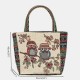 Women Colored Owl Floral Printed Pattern Patchwork Retro Large Capacity Tote Handbag