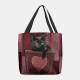 Women Felt Cute 3D Three-dimensional Black Cat Inside Jeans Pattern Shoulder Bag Handbag Tote