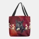 Women Felt Cute 3D Three-dimensional Black Cat Daisy Pattern Shoulder Bag Handbag Tote