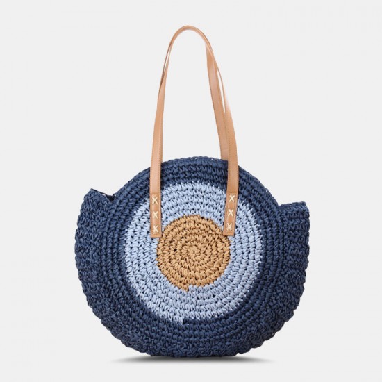 Women Simplicity Stripe Straw Bag Handbags Tote Retro Beach Bag