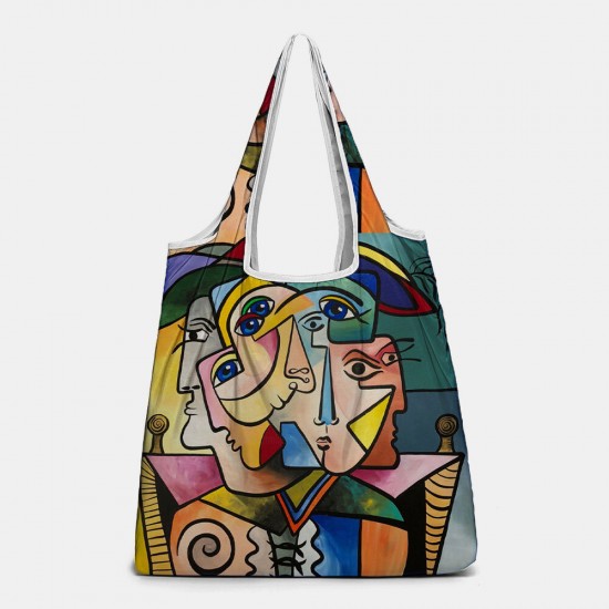 Women Abstract Figures Pattern Print Handbag Shoulder Bag Lightweight Shopping Cloth Bags