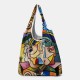 Women Abstract Figures Pattern Print Handbag Shoulder Bag Lightweight Shopping Cloth Bags