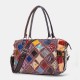 Women Genuine Leather Colored Lattice Pattern Handbags Vintage Large-capacity Tote Shoulder Bag