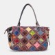 Women Genuine Leather Colored Lattice Pattern Handbags Vintage Large-capacity Tote Shoulder Bag